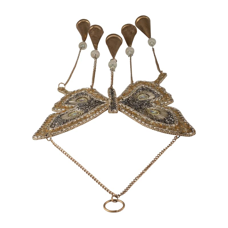 Metal Windchime with Glass Accents and Iron Bells in Butterfly Shape