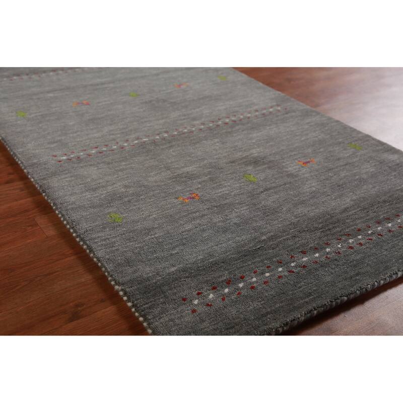 Hand Knotted Oriental 100% Wool Carpet Tribal Animal Pictorial Greys & Charcoal Gabbeh Area Rug - 4' 11'' X 3' 0''