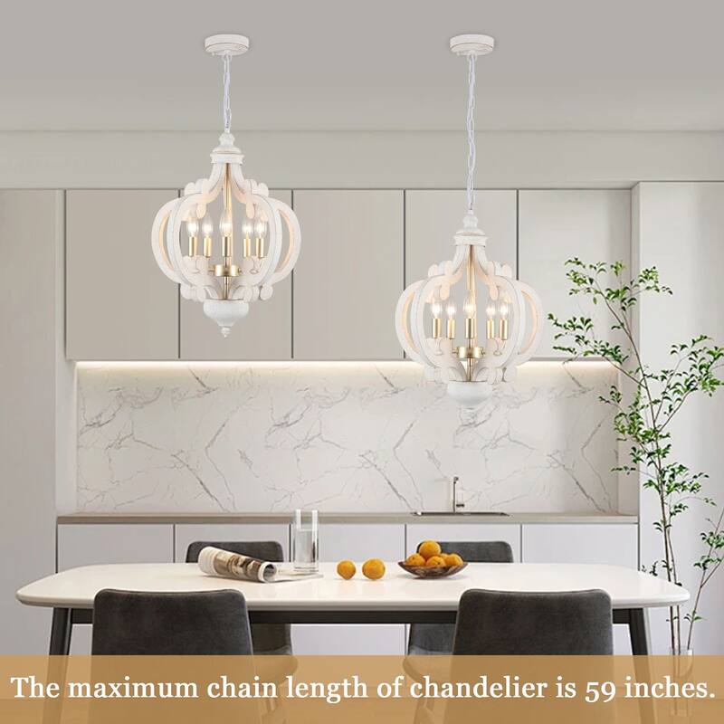 5-Light Country Wood Chandelier Light Fixture for Kitchen Island Dining Room