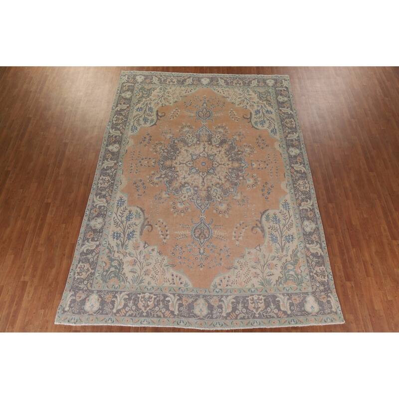 Hand Knotted Oriental 100% Wool Carpet Traditional Floral Peach Tabriz Area Rug - 13' 1'' X 9' 4''