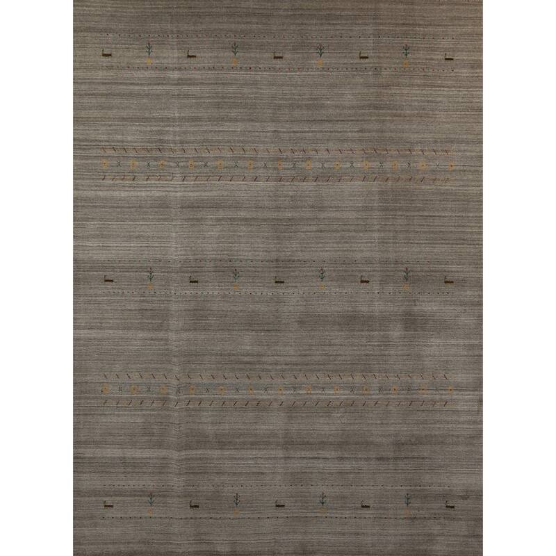 Hand Knotted Oriental 100% Wool Carpet Tribal Animal Pictorial Greys & Charcoal Gabbeh Area Rug - 9' 9'' X 7' 11''