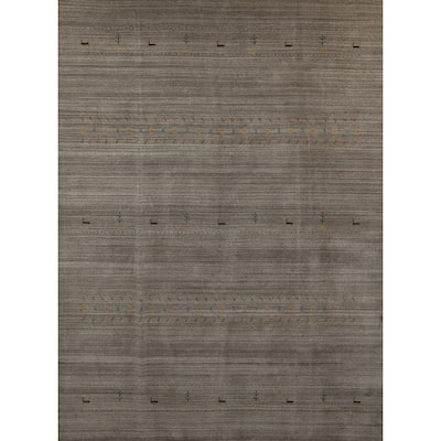 Hand Knotted Oriental 100% Wool Carpet Tribal Animal Pictorial Greys & Charcoal Gabbeh Area Rug - 9' 9'' X 7' 11''