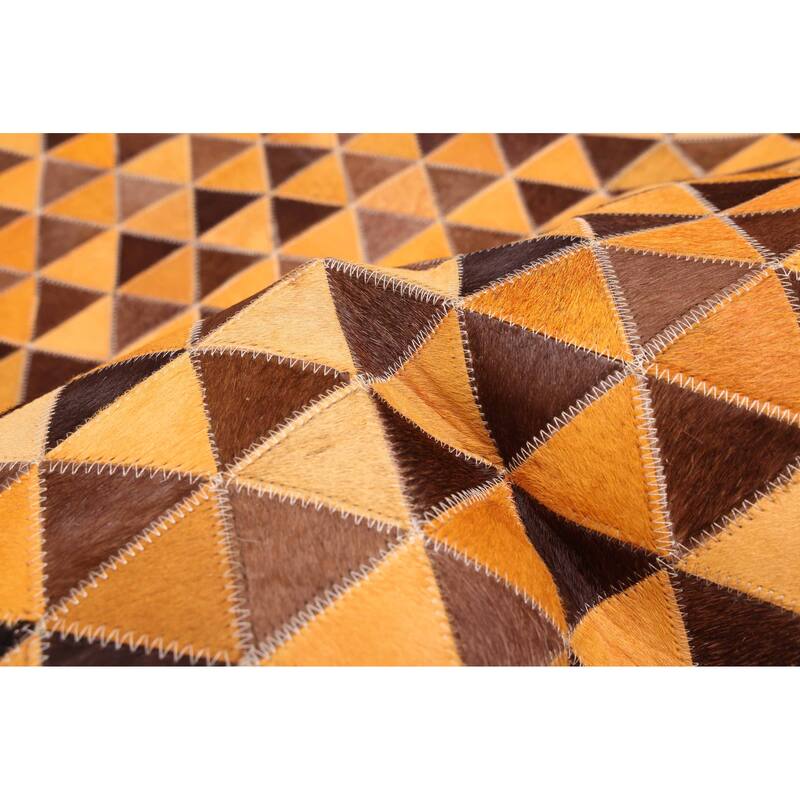 ECARPETGALLERY Handmade Cowhide Patchwork Orange Leather Rug - 5'1 x 5'1