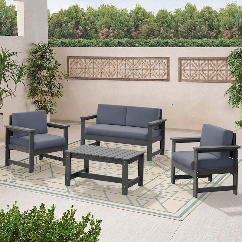 Outdoor Patio HDPE Sectional Sofa and Table Set, Removable Cushions Included, a Loveseat, 2 Single Sofas