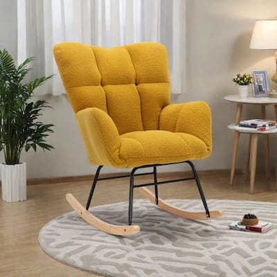 Teddy Fabric Rocking Glider Chair with Wooden Frame and 250lb Weight Capacity