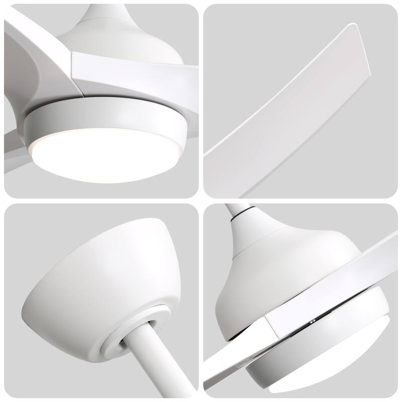 52 Inch Modern White Ceiling Fan with 18W LED Light and Remote Control 3 ABS Blades Noiseless Reversible DC Motor