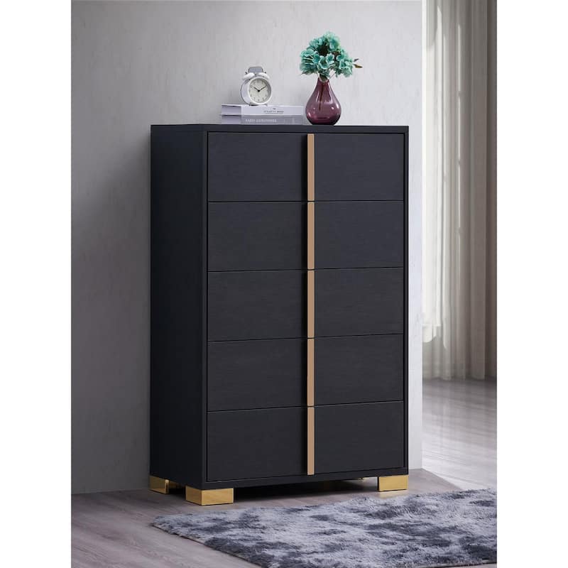 Medici 5-drawer Chest with Vertical Gold - Black