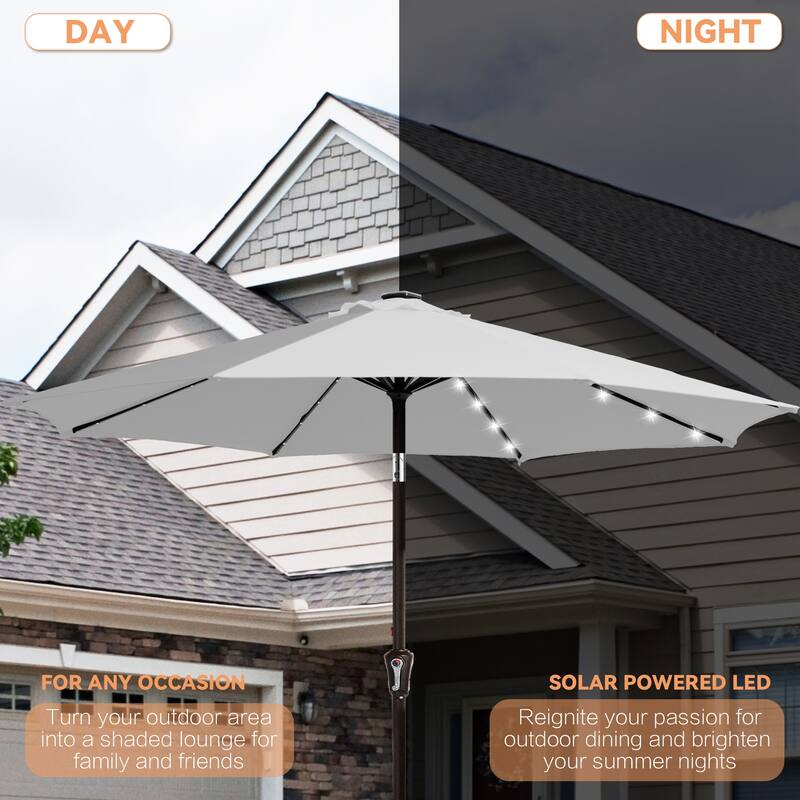 9ft Patio Market Umbrella with LED Lights,Crank & Tilt