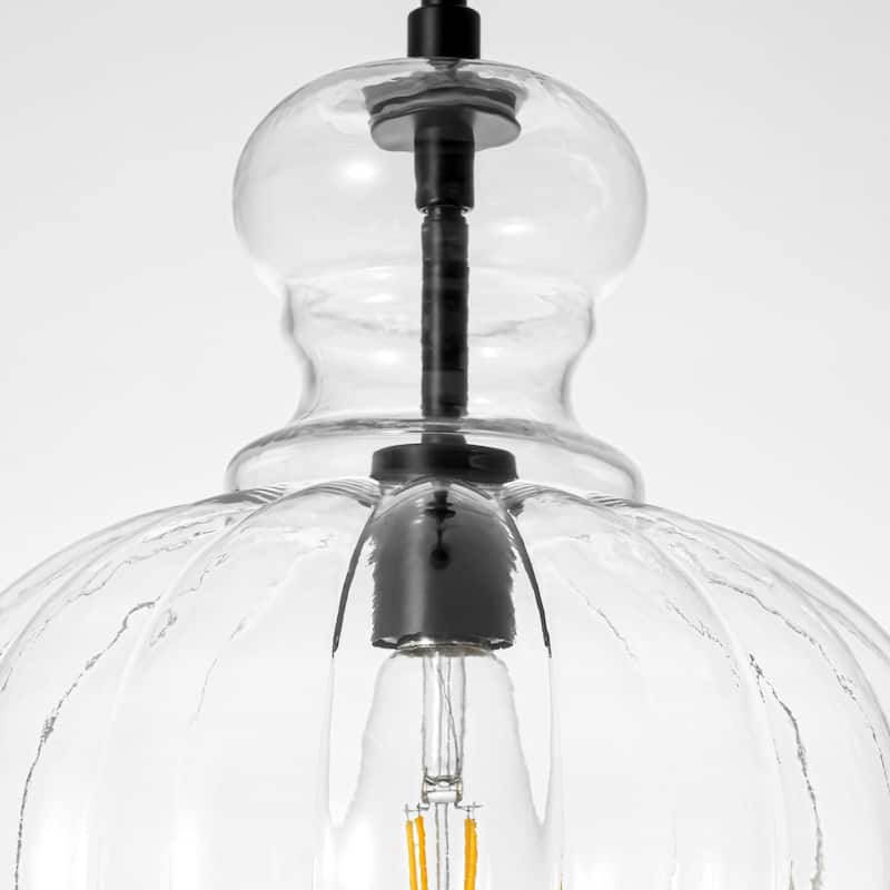 1-Light Modern Black/Gold Dome Textured Clear Glass Pendant Lights
