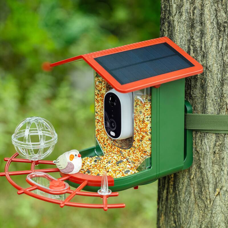 Smart Solar Bird Feeder with Camera and AI Identify Bird Species - 7.03 in. W x 7.03 in. D x 8.13 in. H
