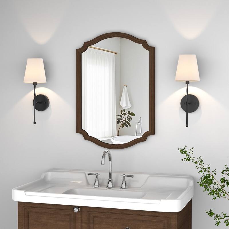 KAWOTI 17.5" Painted Black Wall Sconce with White Fabric Shade - W6" x H17.5"（Set of 2）