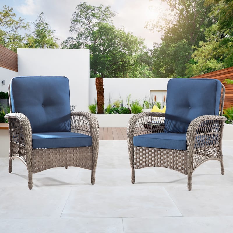 Cozywor Wicker Outdoor Patio Lounge Chair (Set of 2) - Blue