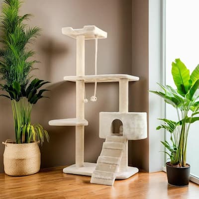 Natural Sisal Real Wood Scratching Cat Tree 58 Height Beige