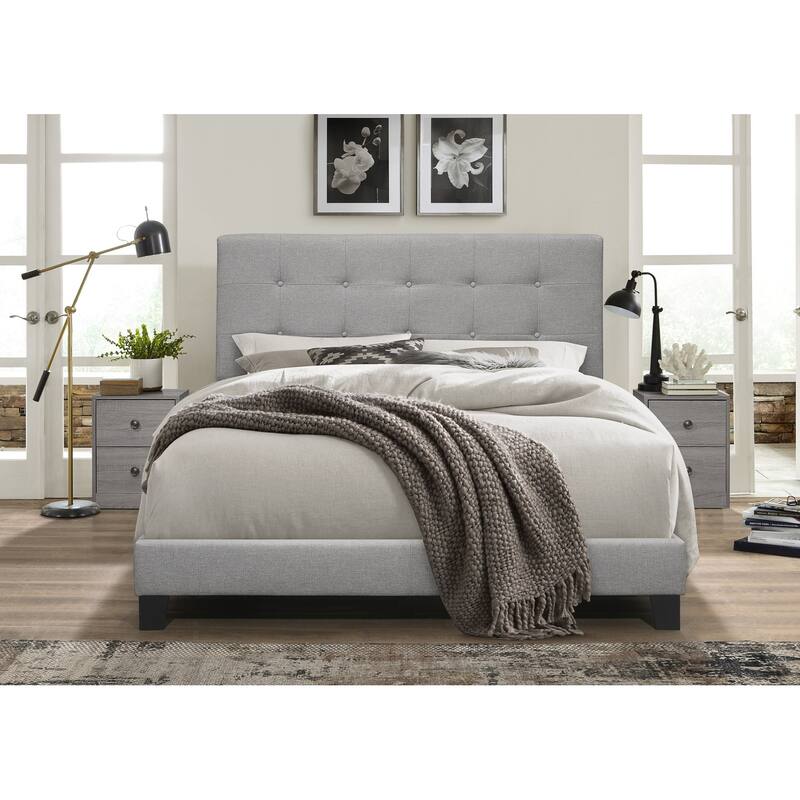 Sara Upholstered Panel Bed With 2 Nightstands - Grey - Full