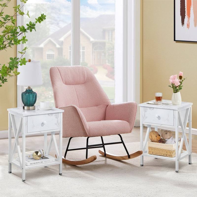 Set of 2 Bedroom Nightstands with Steel Frame and Drawer