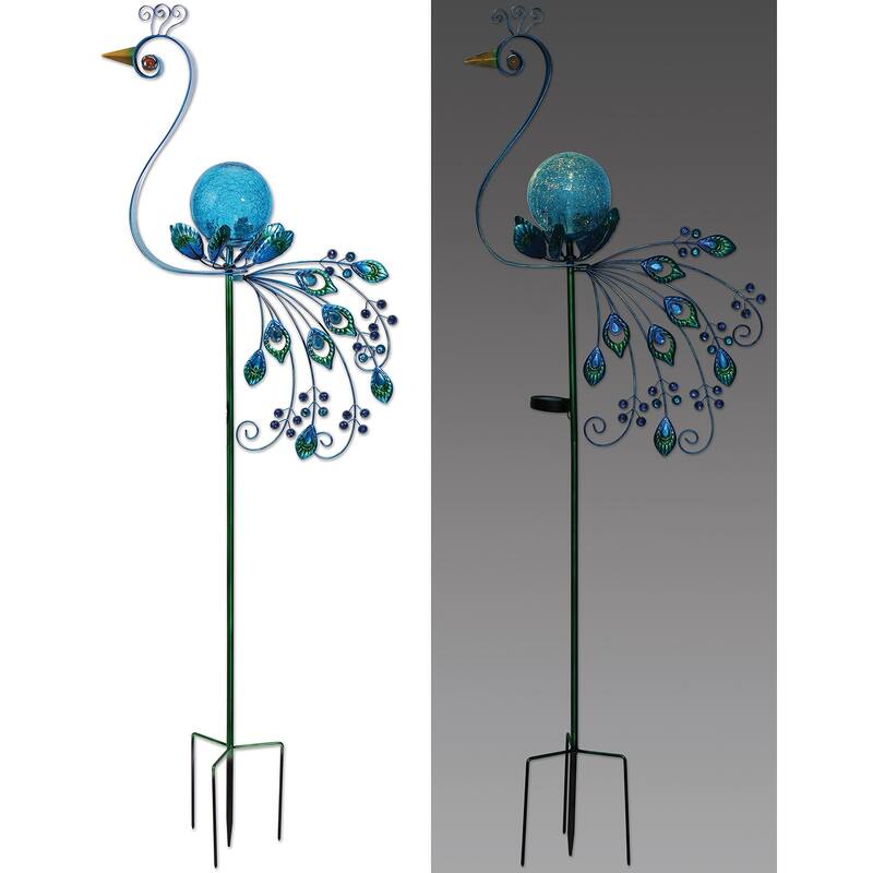 Solar Peacock Spinner Stake 60"