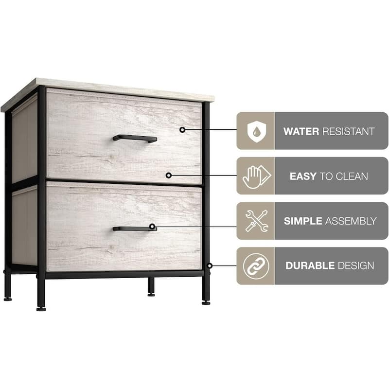 Sorbus Greige Nightstand Dresser with 2 Faux Wood Fabric Bin Drawers