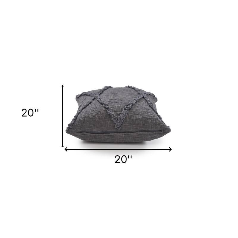 HomeRoots 20" X 20" Dark Gray 100% Cotton Geometric Zippered Pillow