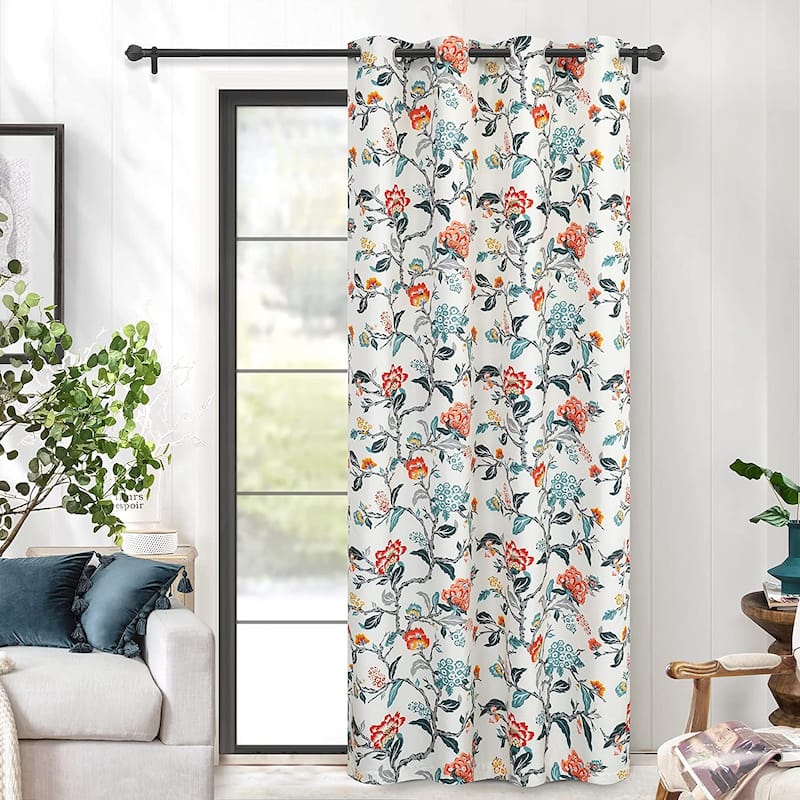 DriftAway Ada Floral Botanical Print Flower Leaf Lined Blackout Window Curtains - 50" Width X 84" Length(Single) - Multi