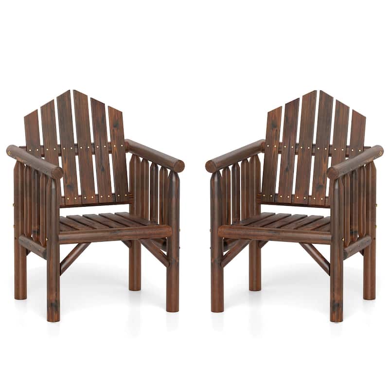 Costway 1/2/4 PCS Outdoor Wood Armchair with Armrests and Reclined - See Details - Brown-2 PCS - Set of 2
