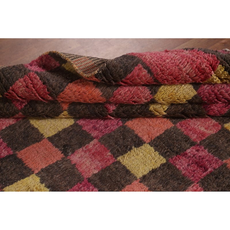 Checkered Pink Moroccan Oriental Area Rug Handmade Wool Carpet - 5'8" x 9'8"