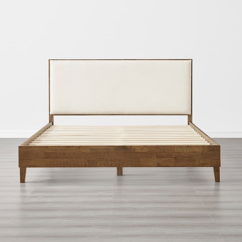 Spruce & Spring Modern Bouclé Platform Bed with Upholstered Headboard & Solid Wood Frame