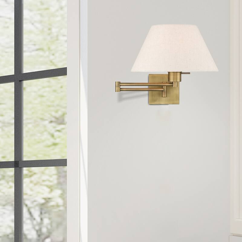 Livex Lighting 1-Light Oatmeal Shade Swing Arm Wall Lamp, 40038