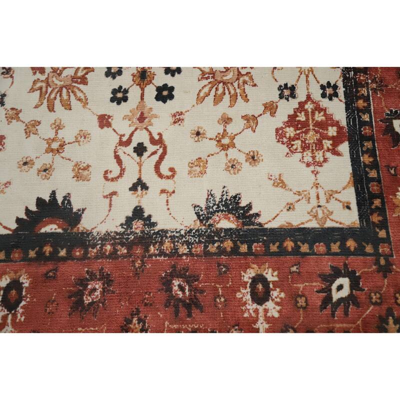 Hand Knotted Oriental Viscose Silk Carpet Transitional All-Over Beige & Ivories Oushak Area Rug - 7' 8'' X 5' 0''