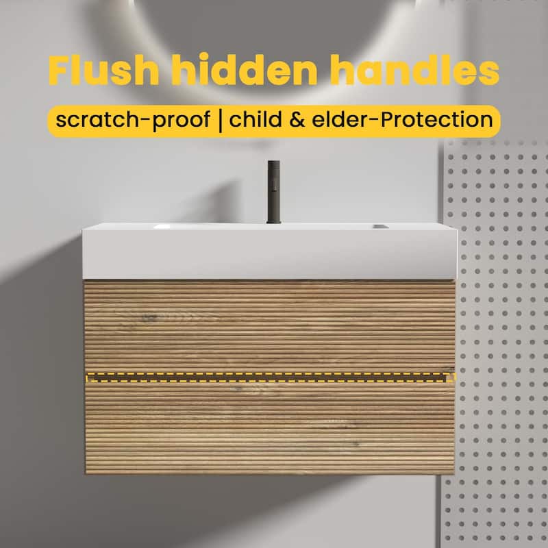Wall Mounted Bathroom Vanity with Solid Surface Sink and Soft Drawers