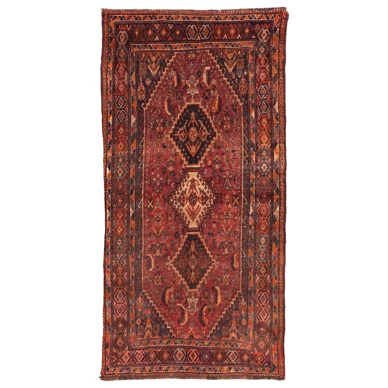 ECARPETGALLERY Hand-knotted Melis Vintage Dark Red Wool Rug - 3'7 x 7'3