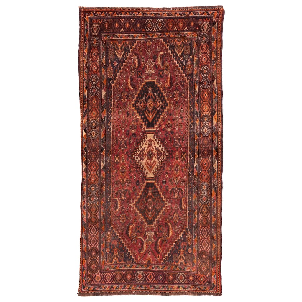 ECARPETGALLERY Hand-knotted Melis Vintage Dark Red Wool Rug - 3'7 x 7'3