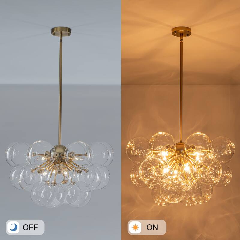 Starsky 12‑Light Linear Chandelier with Clear Glass Globes - Black or Gold Finish