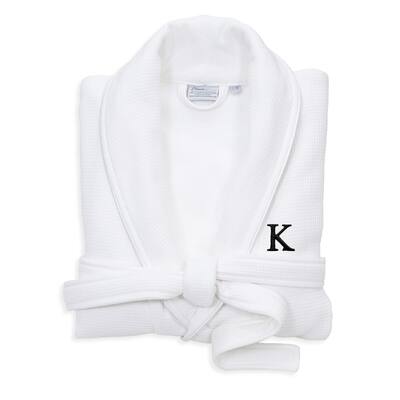 Authentic Hotel and Spa White Unisex Turkish Cotton Waffle Weave Terry Bath Robe with Black Block Monogram
