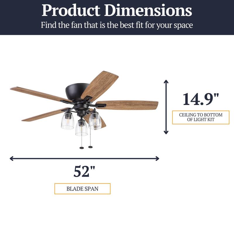 52" Prominence Home Arthur Espresso Industrial Farmhouse Flush Mount LED Ceiling Fan with Light, Pull Chain - 52