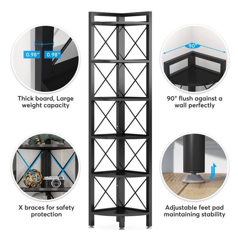 5-Tier Corner Shelves, 5 Shelf Corner Bookshelf and Bookcase
