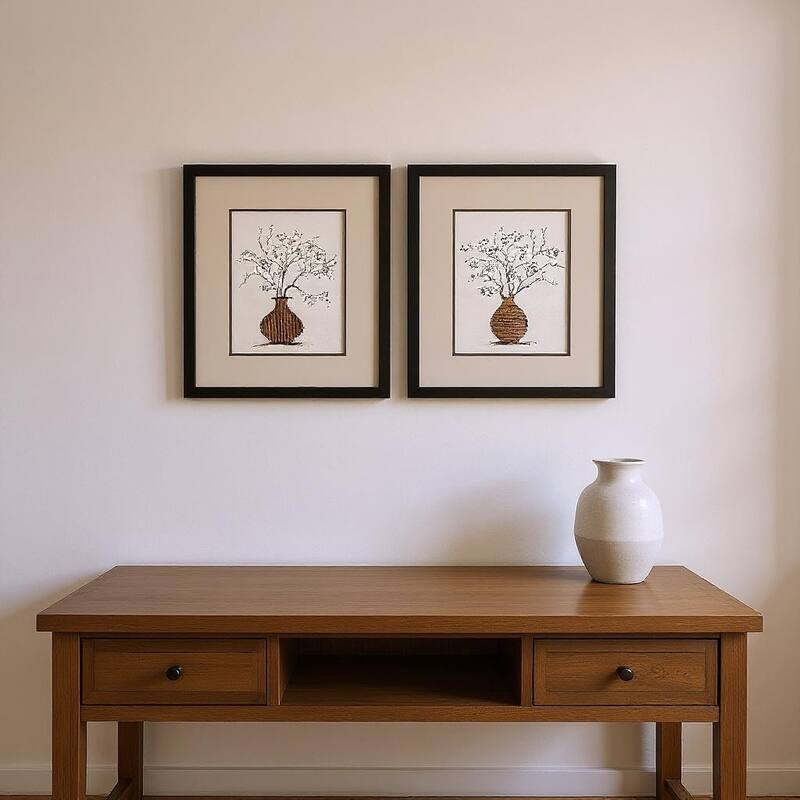 HomeRoots Set Of Two Branches in Urn Black Framed Wall Art - 14.00 in. x 16.00 in.  x 2.00 in.