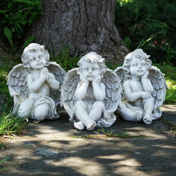 Shop Set Of 3 Sitting Cherub Angel Decorative Outdoor Garden Statues 11 Overstock 17897969