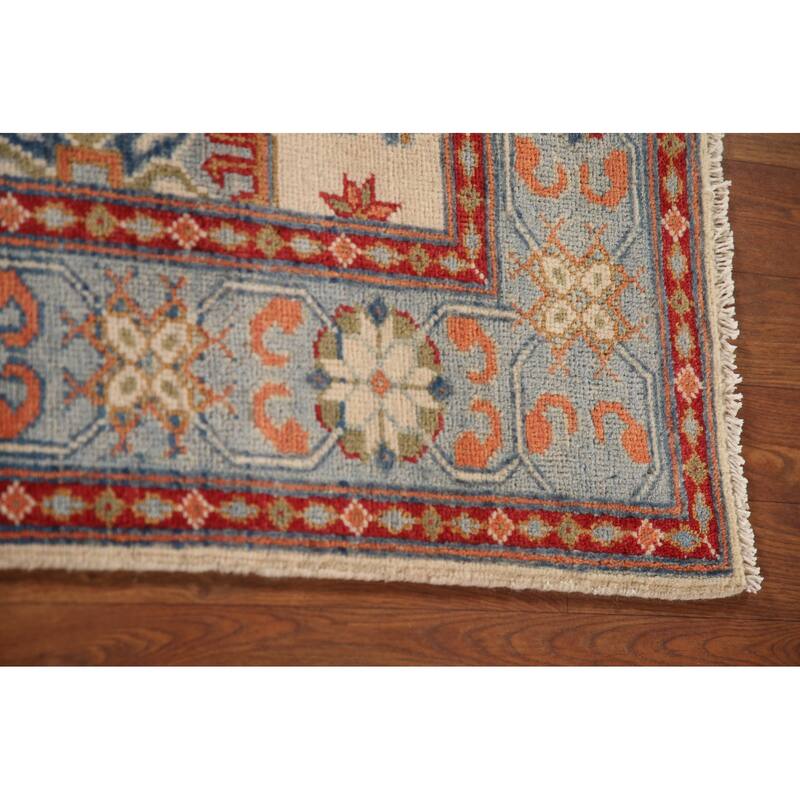 Ivory Geometric Kazak Oriental Accent Rug Handmade Wool Carpet - 3'5"x 4'11"