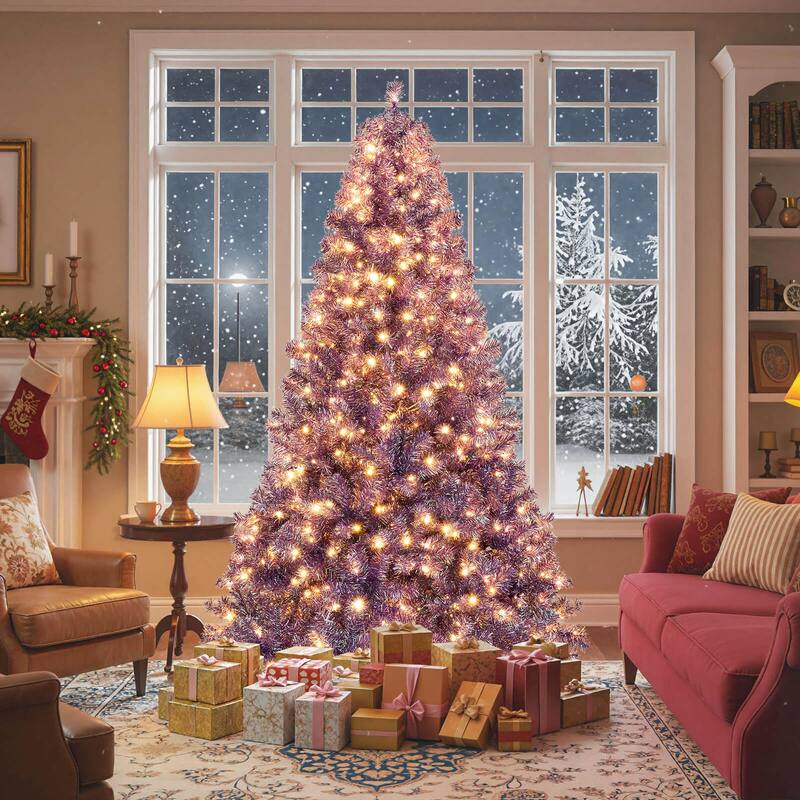 Costway 6.5 FT/7.5 FT Artificial Xmas Tree with 250/550 White LED - See Details - Deep Purple-7.5 FT - 7.5 Foot