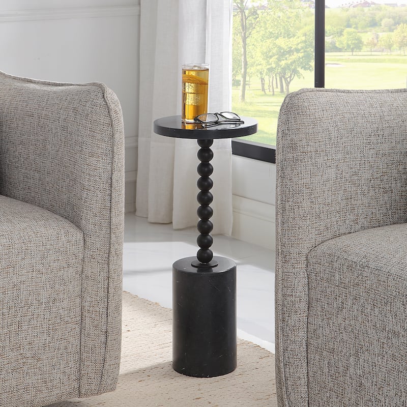 Uttermost Bead Black Marble Drink Table - 10" dia x 24"