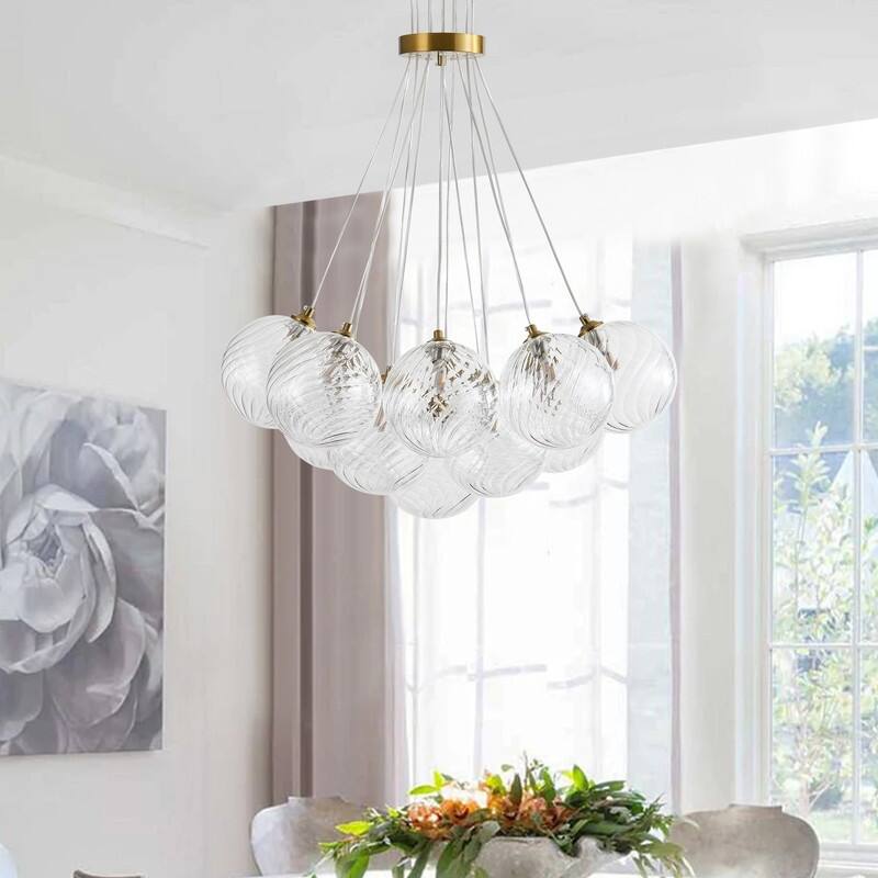 Modern 13‑Light Textured Glass Globe Chandelier - N/A