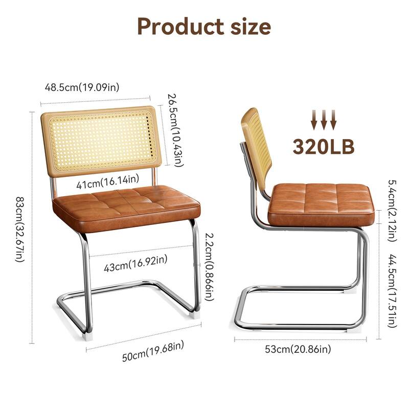 Faux Leather Natural Rattan Dining Chairs for Kitchen（Set of 2/4）