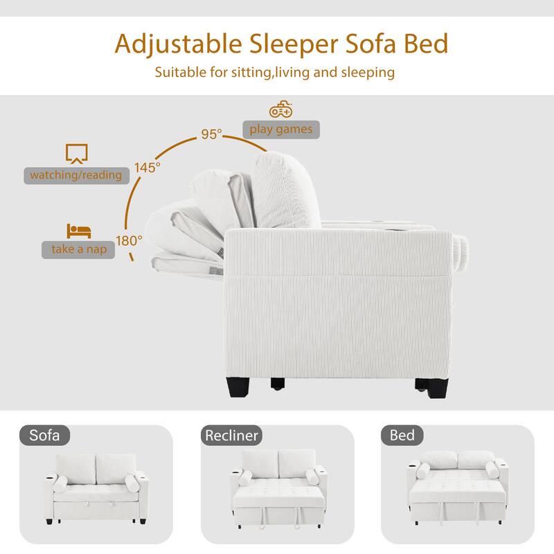 Corduroy Pull-Out Chair Bed Adjustable Recline Convertible Sleeper Sofa