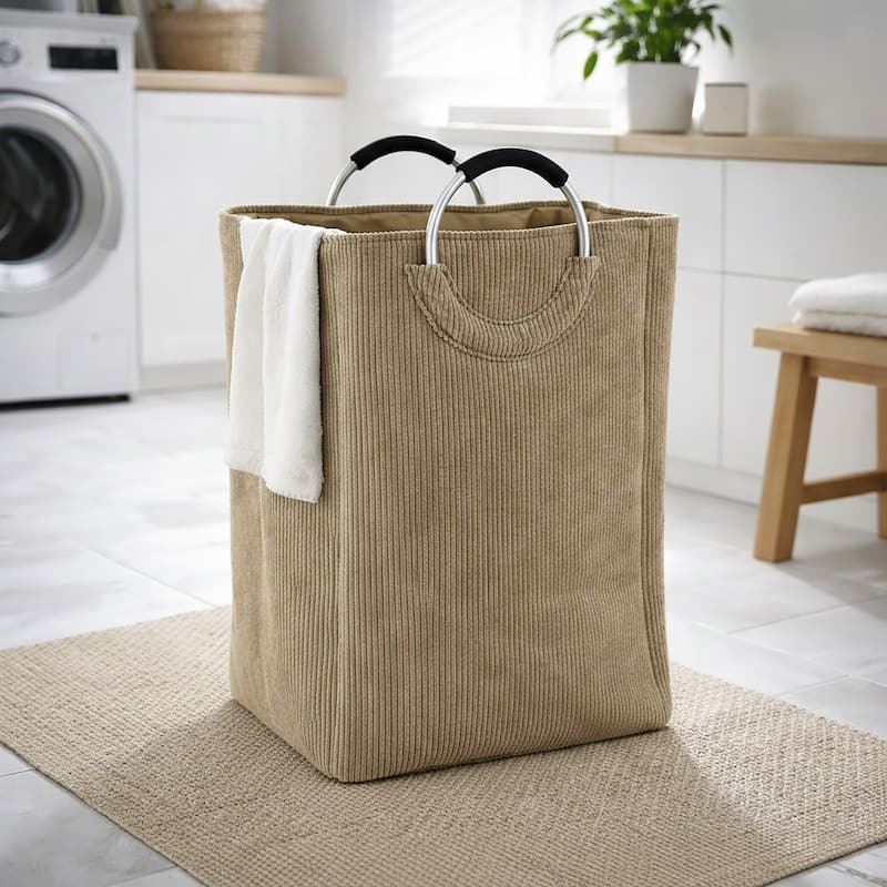 Corduroy Laundry Basket 55L - 14 L x 12 W x 25 H - Brown
