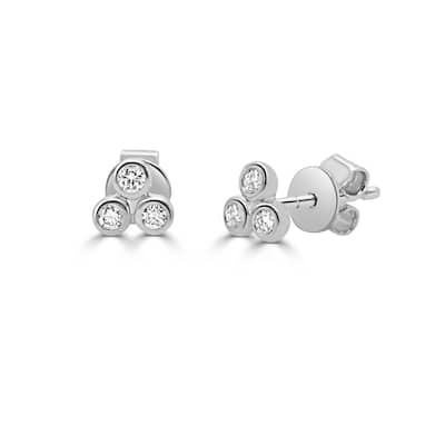 Joelle Collection 14K White Gold 3-Stone Bezel Stud