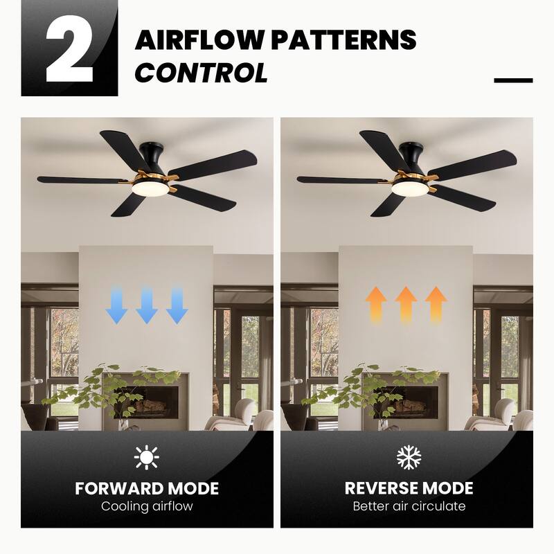 Industrial Led Ceiling Fan With Lights And Remote, Modern Black And Gold Flush Mount Ceiling Fan With 5 Blades