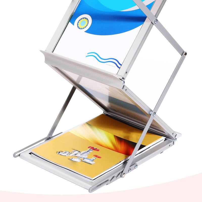 Foldable Aluminum Magazine Display Racks 6 Layers A4 Stand Literature Rack - Silver Tone