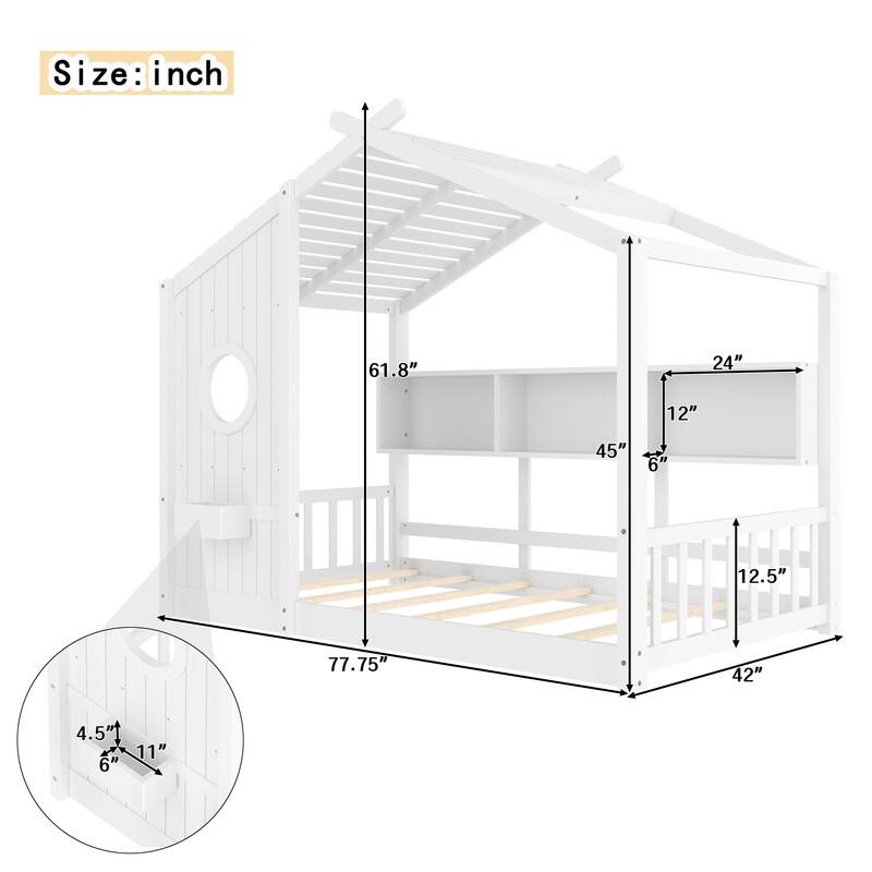 Floor House Bed with Storage Shelf for Toddler