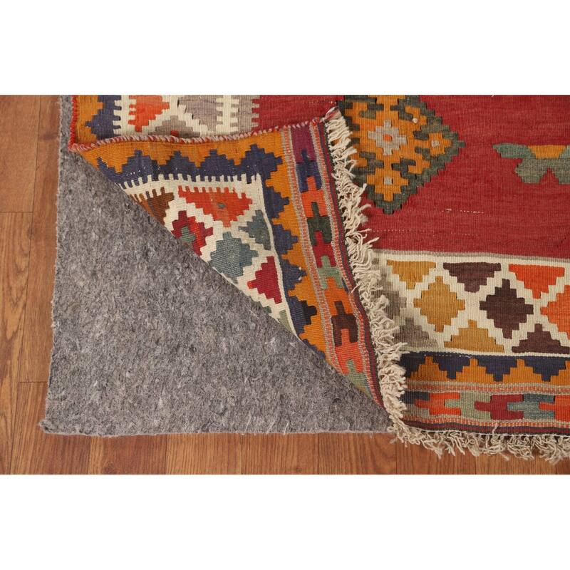 Red Medallion Kilim Qashqai Persian Vintage Rug Flatweave Wool Carpet - 5'1" x 8'3"