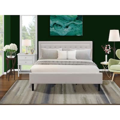 Platform King Size Bedroom Set with 1 Mid Century Bed and Night Stands - Mist Beige Linen Fabric
